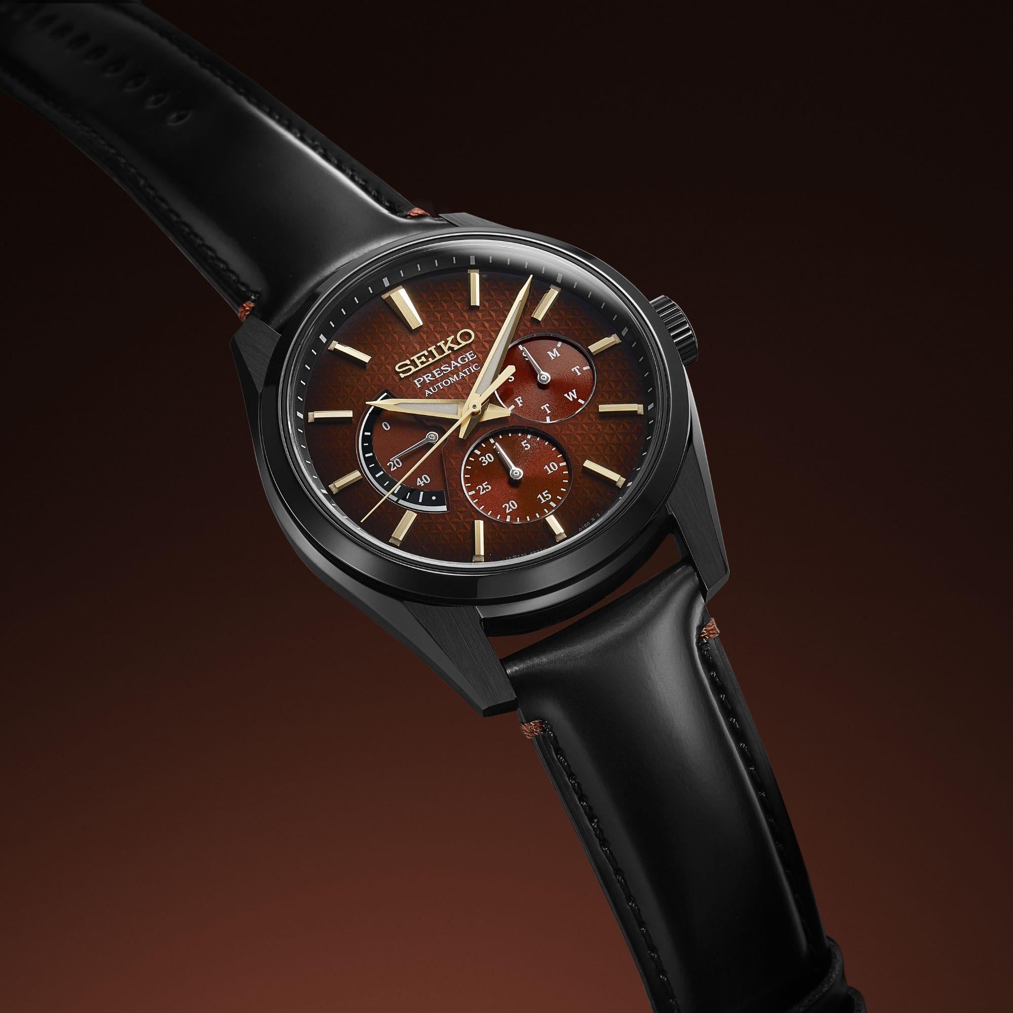 Seiko Presage Sharp Edged Kabuki Limitierte Auflage Rotes Zifferblatt Lederband Herren Uhr SPB329J1