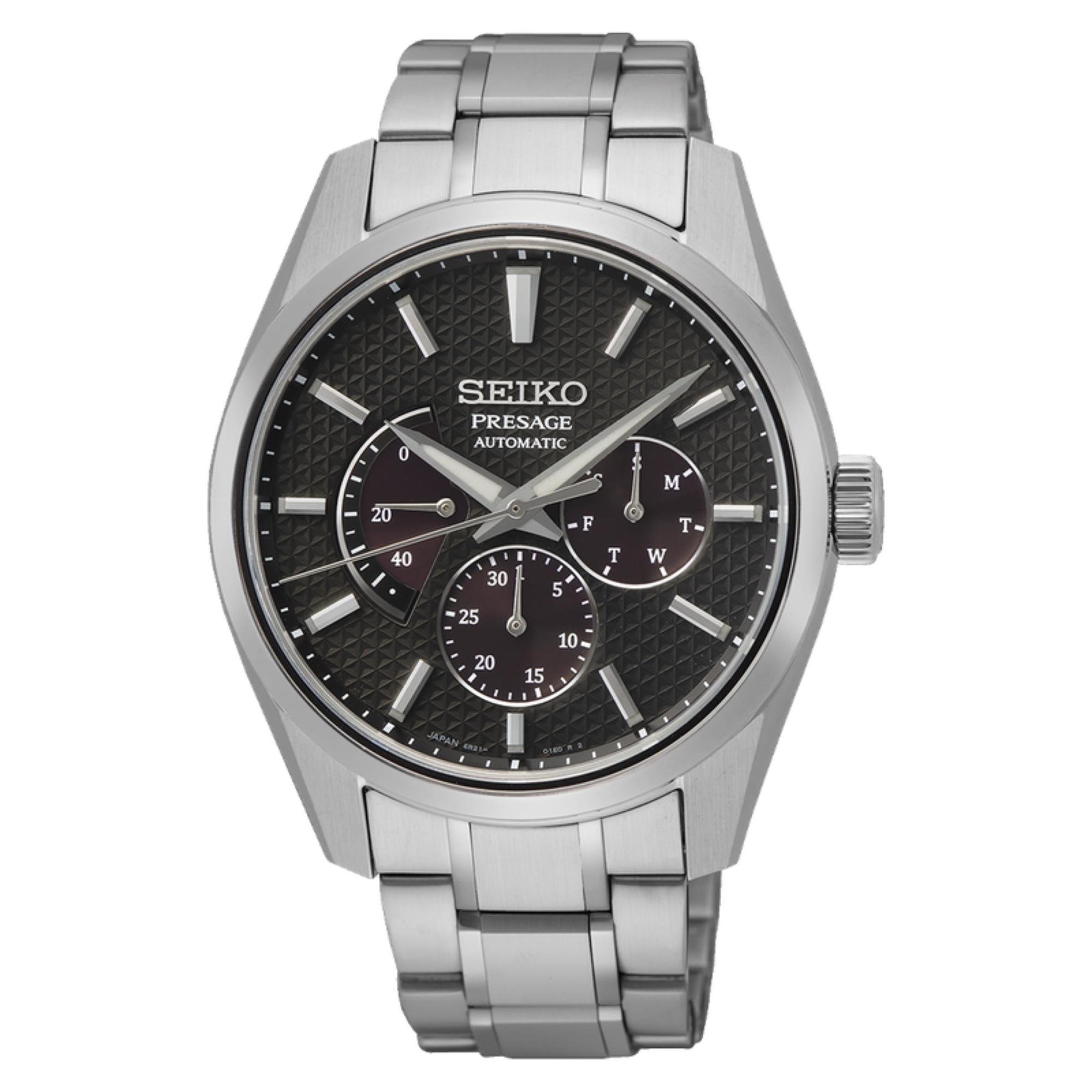 Seiko Presage Sharp Edged "Kurotobi" Rostbraun Automatik Braunes Zifferblatt Edelstahlarmband Herren Uhr SPB307J1