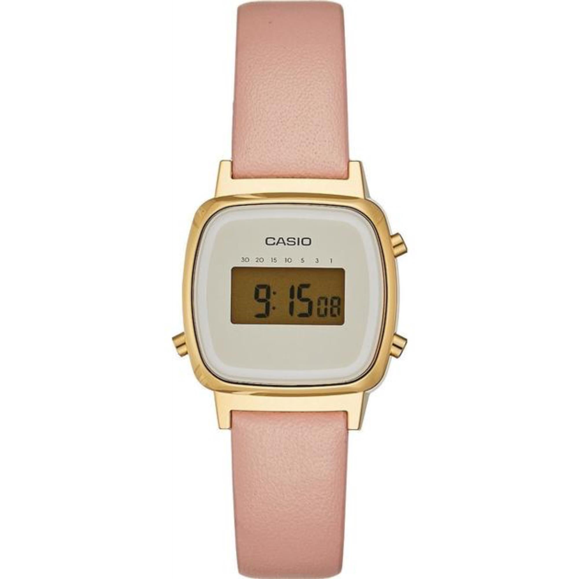 Casio Collection Quarz Digital Rosa Lederarmband Damen Uhr LA670WEFL-4A2EF