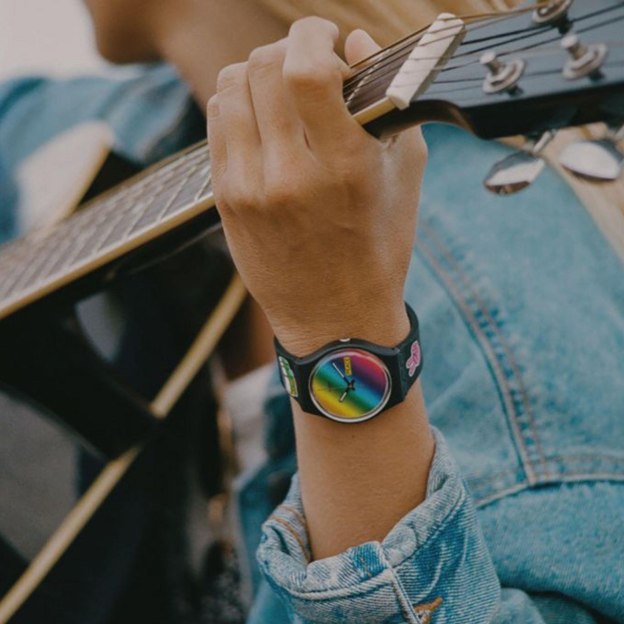 Swatch Gent Bioceramic Go With The Bow Quartz Multi-Coloured Dial Black Silicone Watch SO31B101