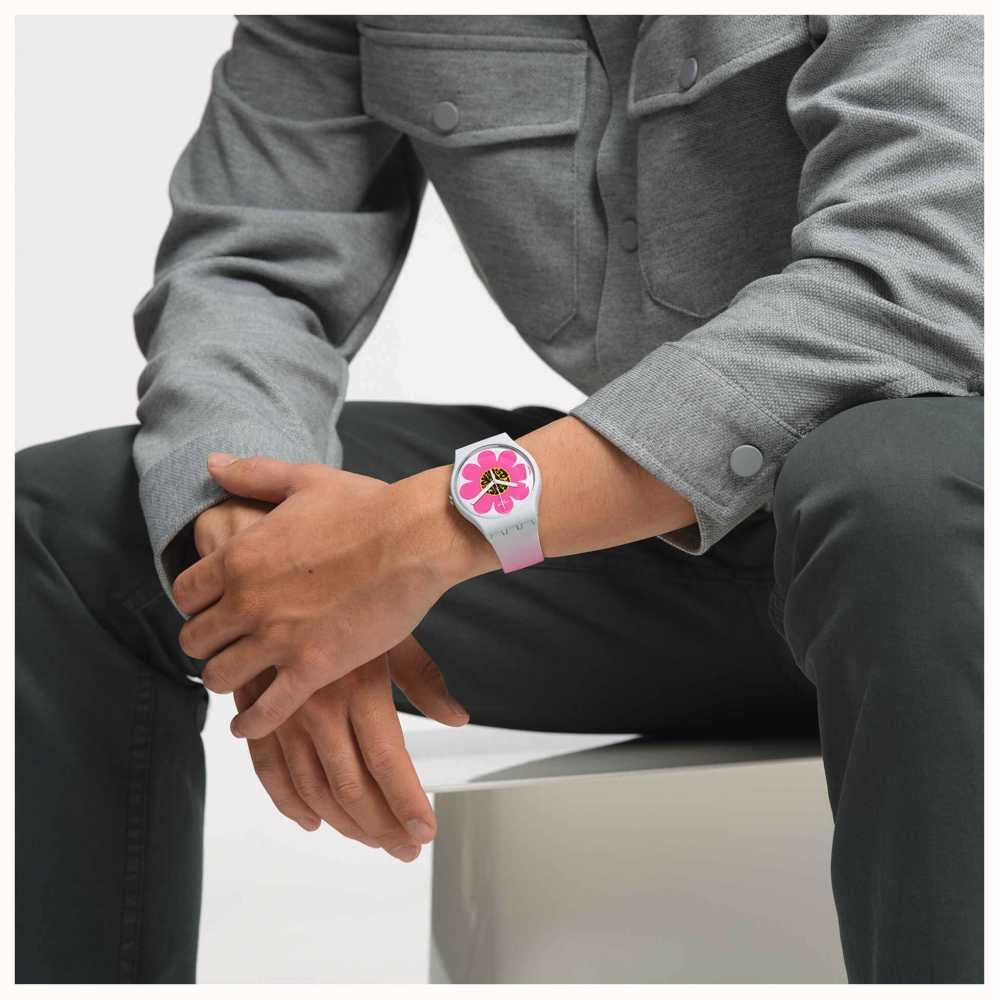 Swatch New Gent Bioceramic Flower Hour Quartz Multi-Coloured Dial Silicone Watch SO32M104