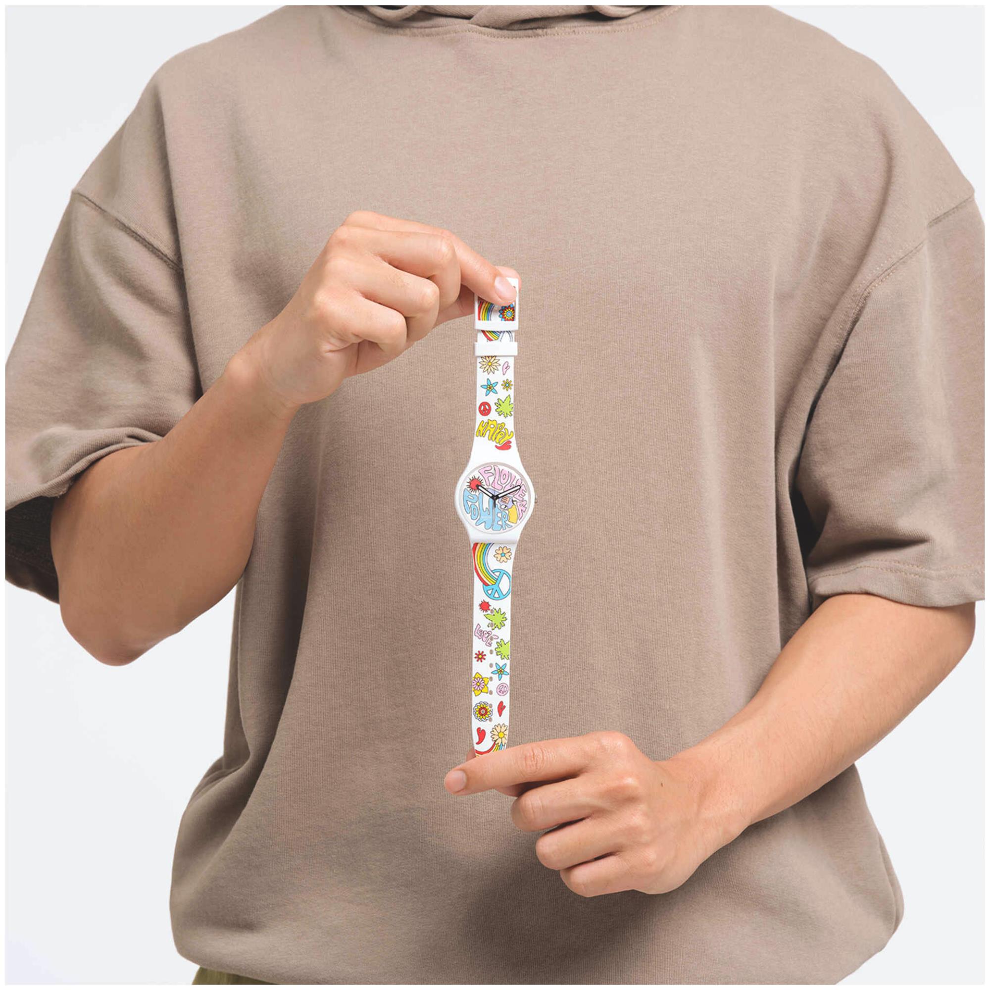 Swatch New Gent Bioceramic Power Of Peace Quartz Multi-Coloured Dial Silicone Watch SO32W107