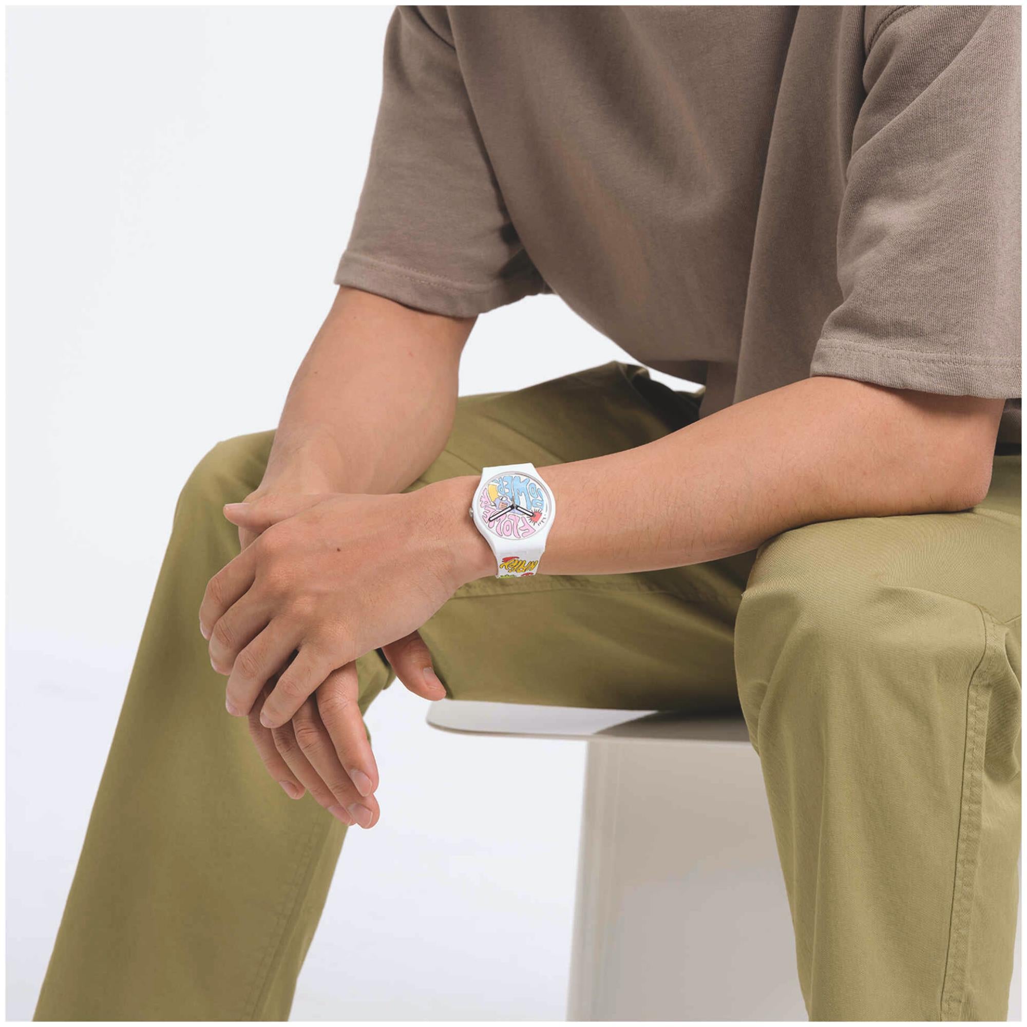 Swatch New Gent Bioceramic Power Of Peace Quartz Multi-Coloured Dial Silicone Watch SO32W107