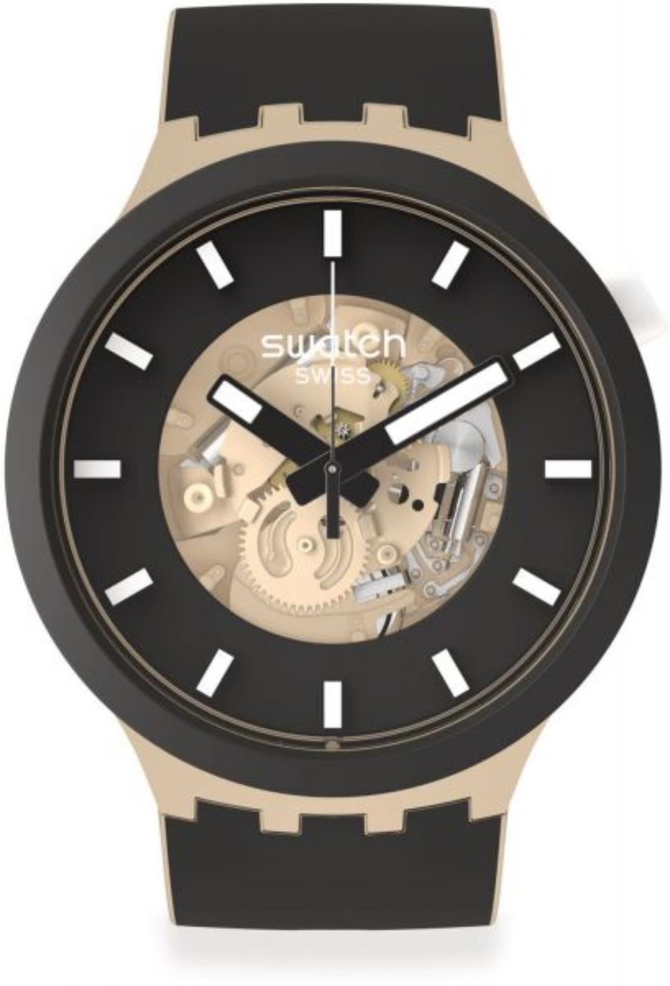 Swatch Big Bold Bioceramic Time For Taupe Quartz Black Dial Silicone Watch SB03C100