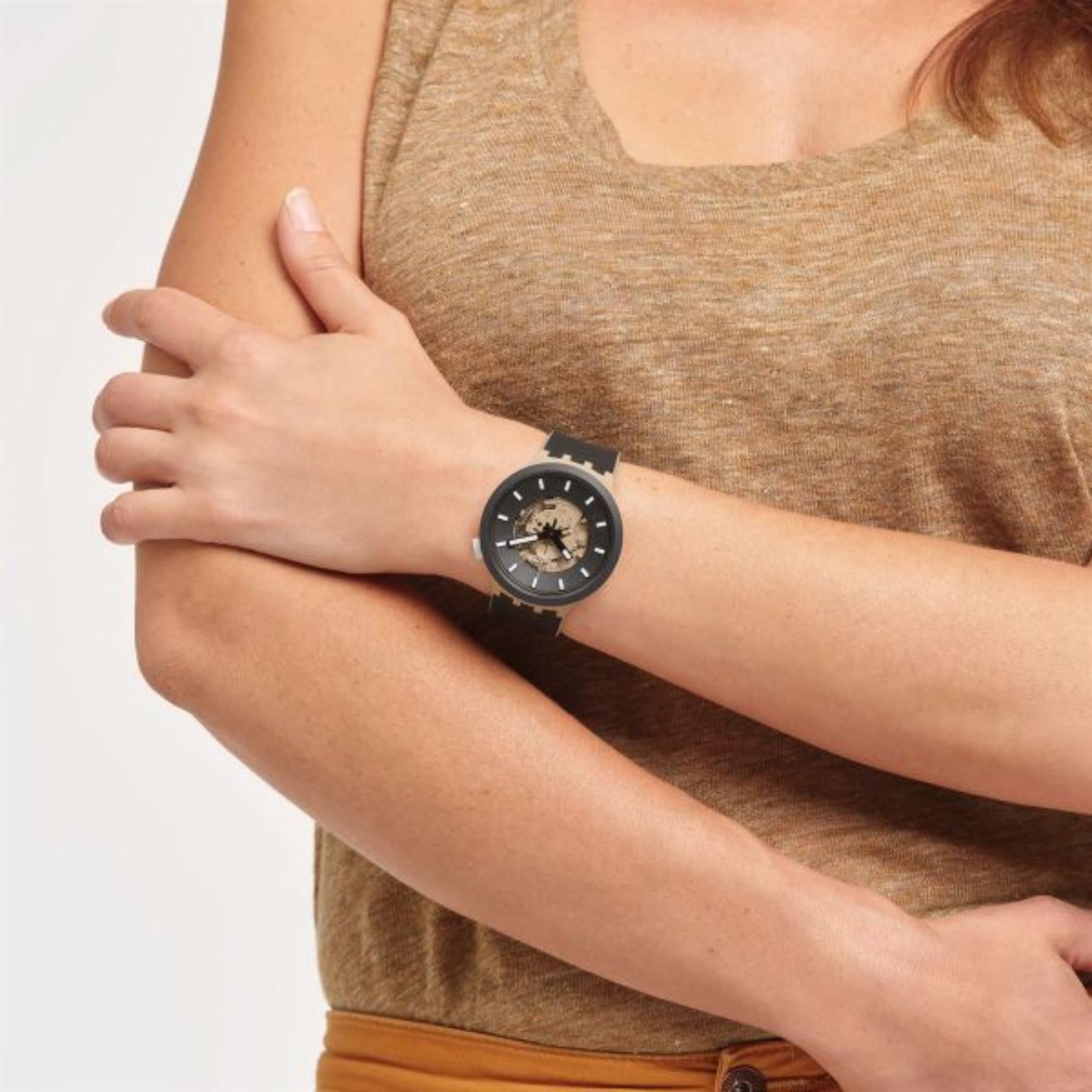 Swatch Big Bold Bioceramic Time For Taupe Quartz Black Dial Silicone Watch SB03C100