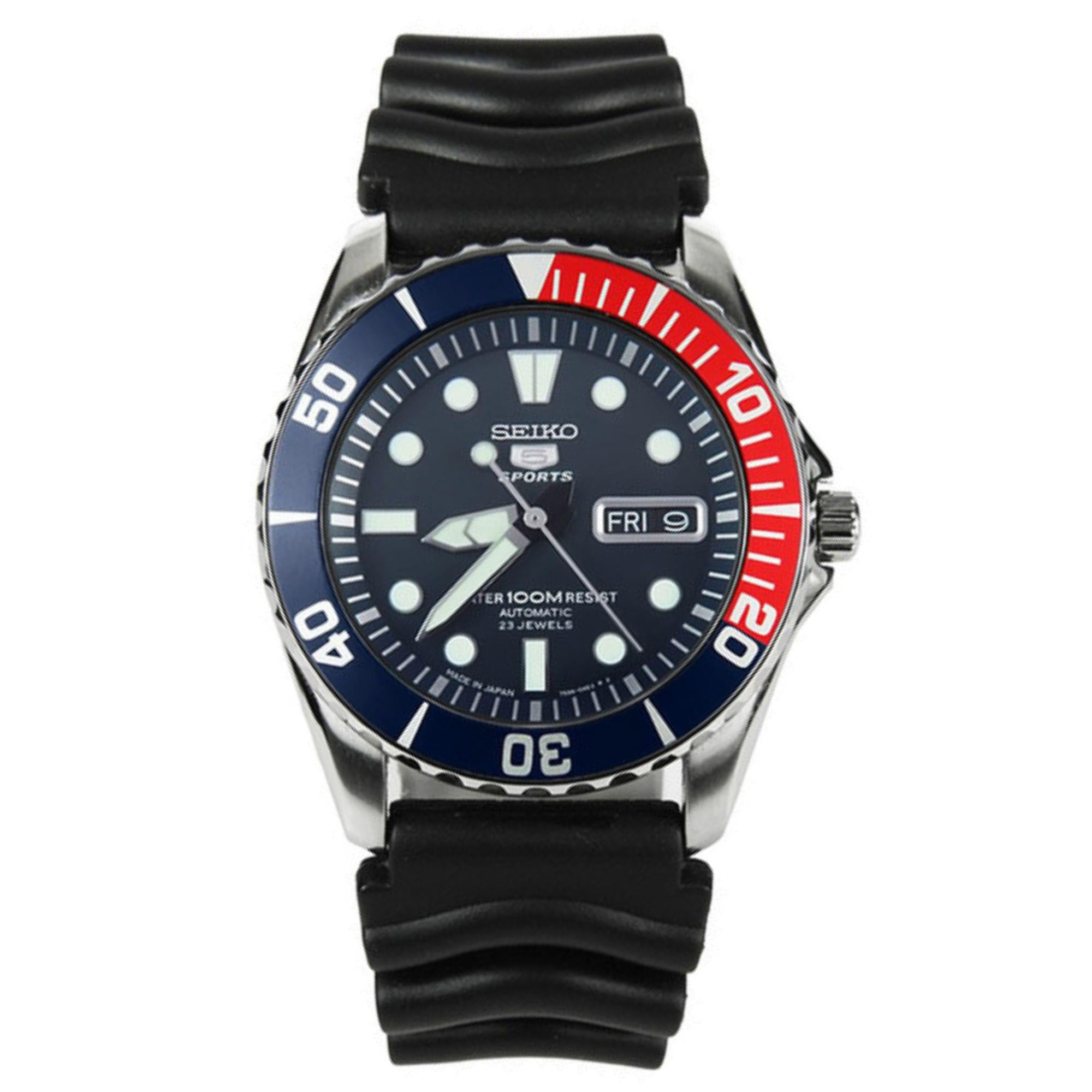 Seiko 5 Sports Automatik Blau Zifferblatt Schwarzes Gummiarmband Herren Uhr SNZF15K2