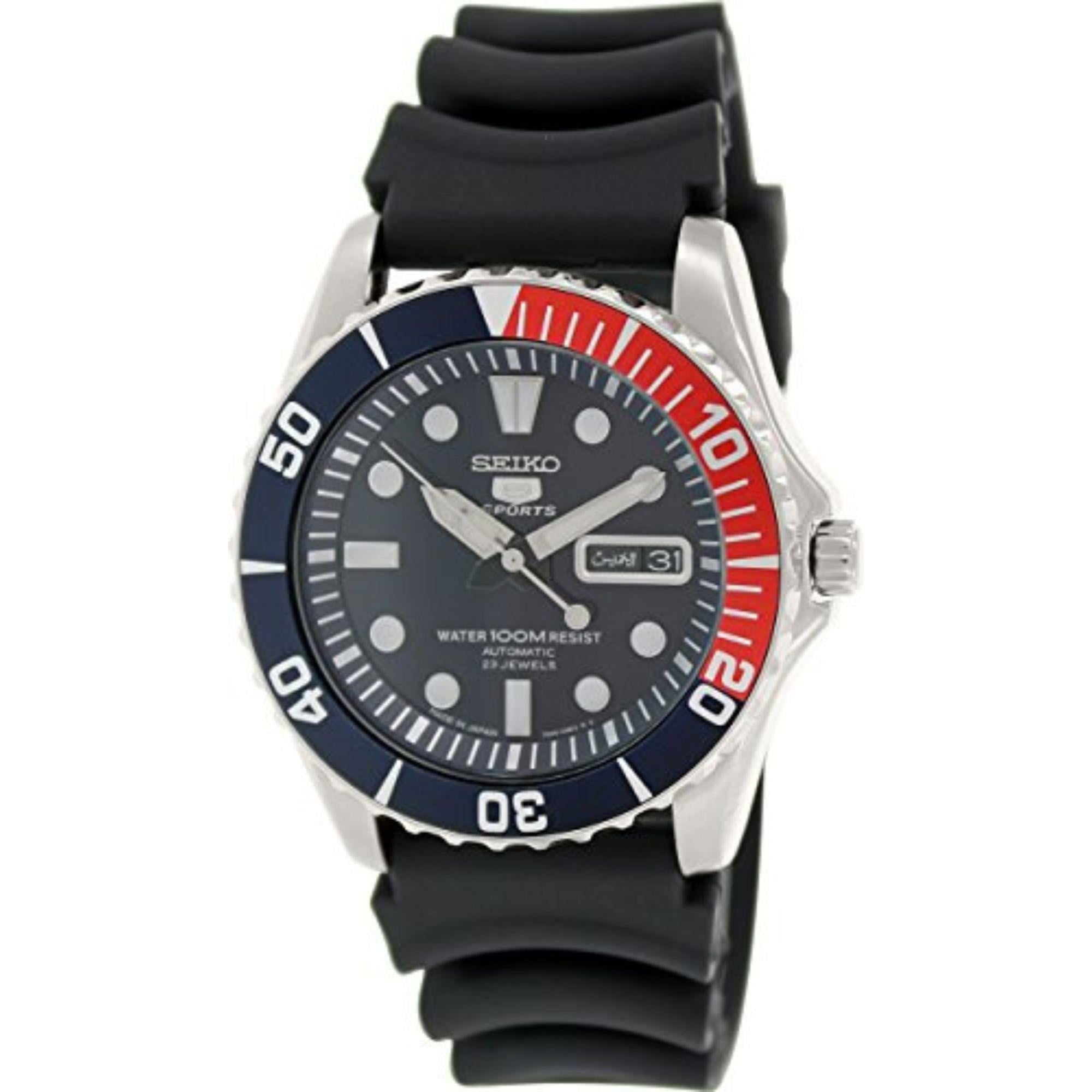 Seiko 5 Sports Automatik Blau Zifferblatt Schwarzes Gummiarmband Herren Uhr SNZF15K2