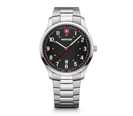 Wenger Sports City Schwarzes Zifferblatt Edelstahlarmband Herren Uhr 01.1441.131