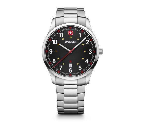 Wenger Sports City Schwarzes Zifferblatt Edelstahlarmband Herren Uhr 01.1441.131