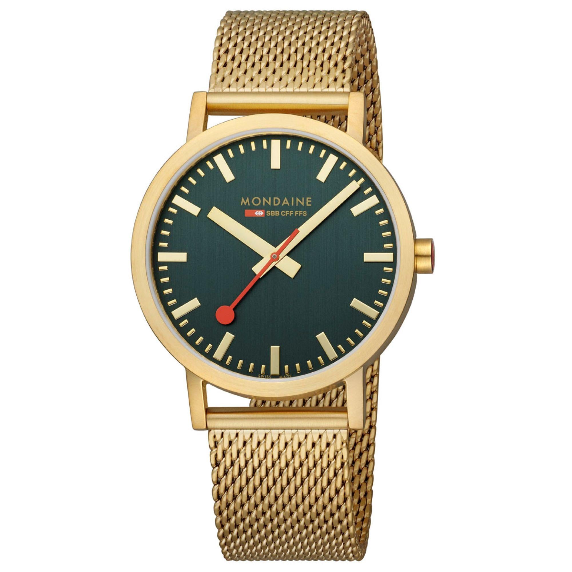 Mondaine Classic IP Gold Mesharmband Grünes Zifferblatt Uhr A660.30360.60SBM
