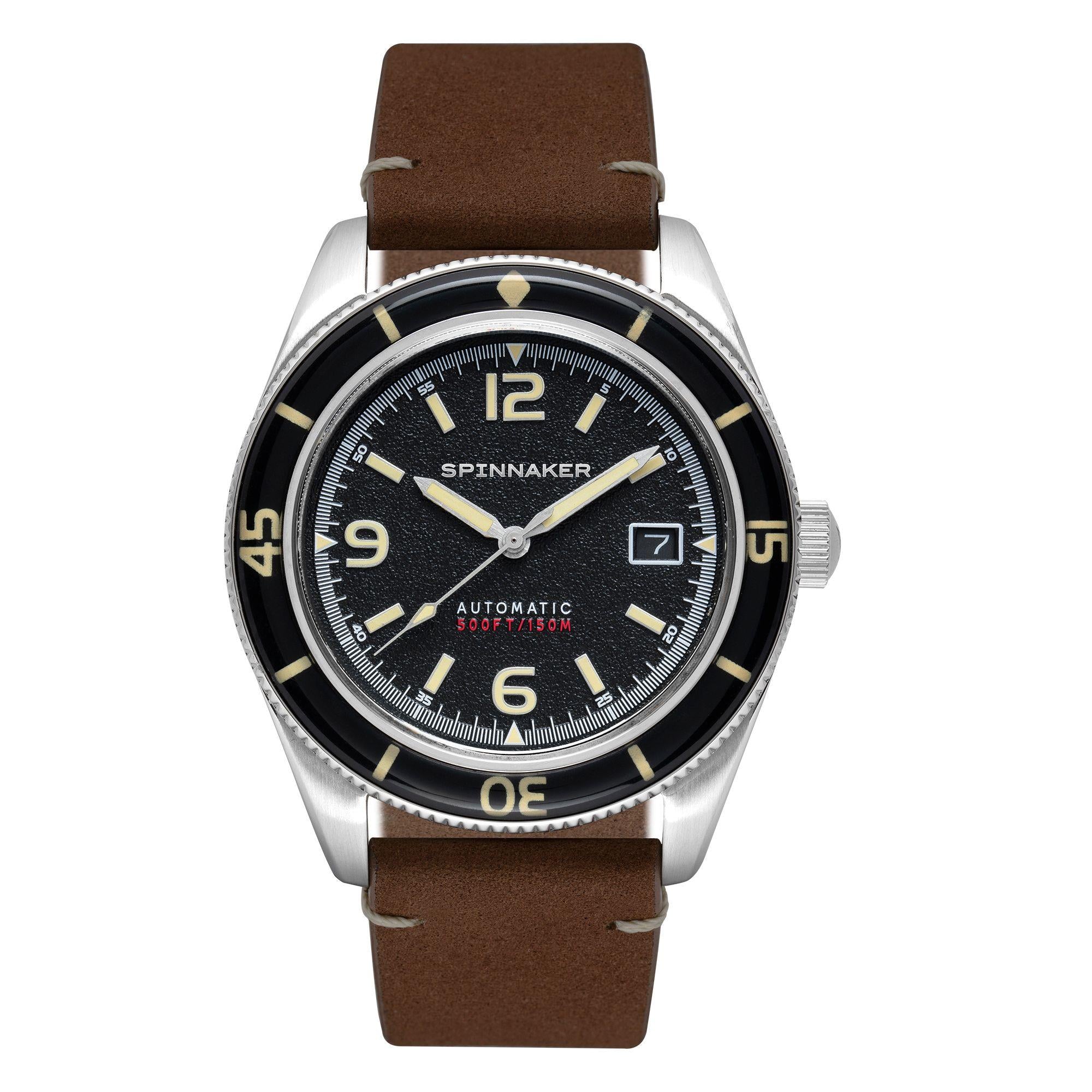 Spinnaker Fleuss Lumber Schwarz Braun Lederarmband Herren Uhr SP-5055-01