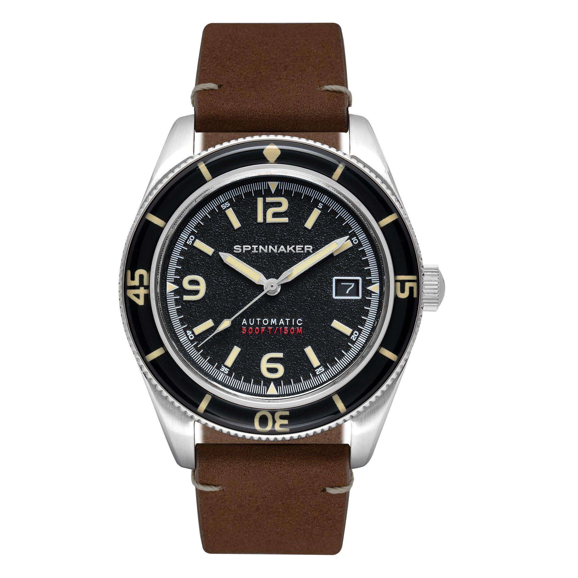 Spinnaker Fleuss Lumber Schwarz Braun Lederarmband Herren Uhr SP-5055-01