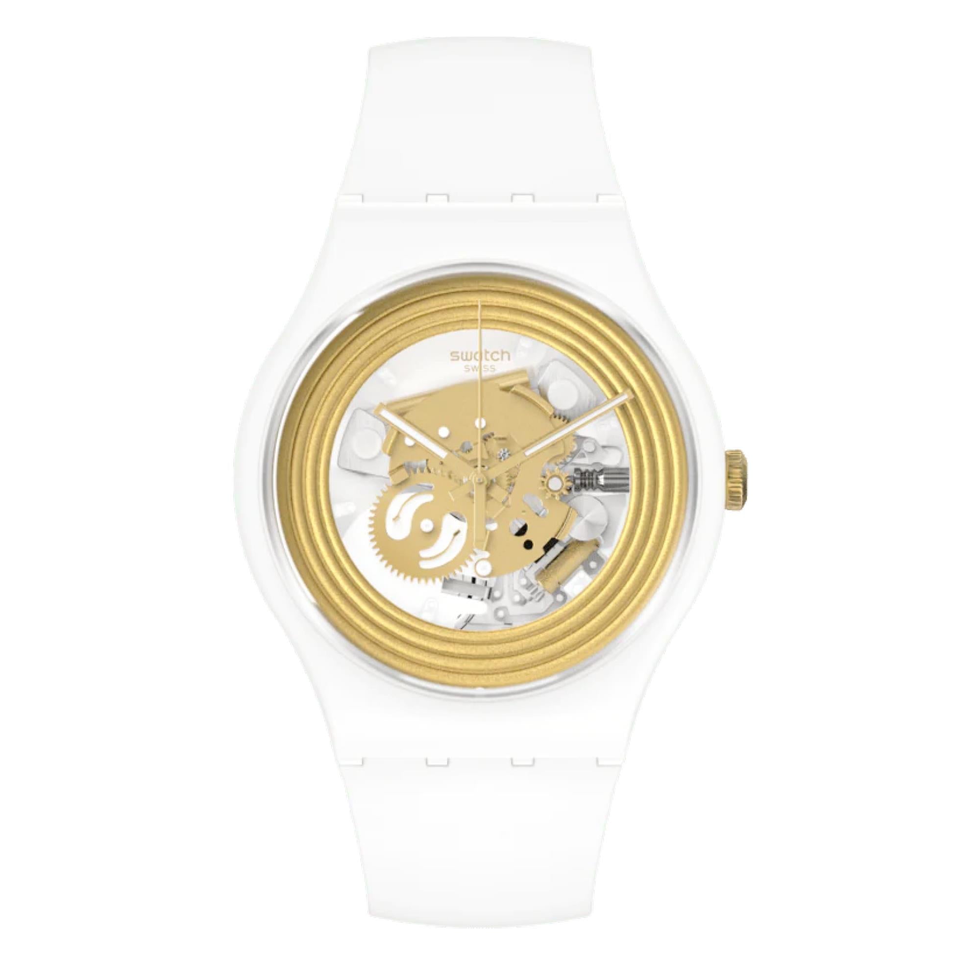 Swatch New Gent 'Golden Rings White' Quarz Uhr SO29W107
