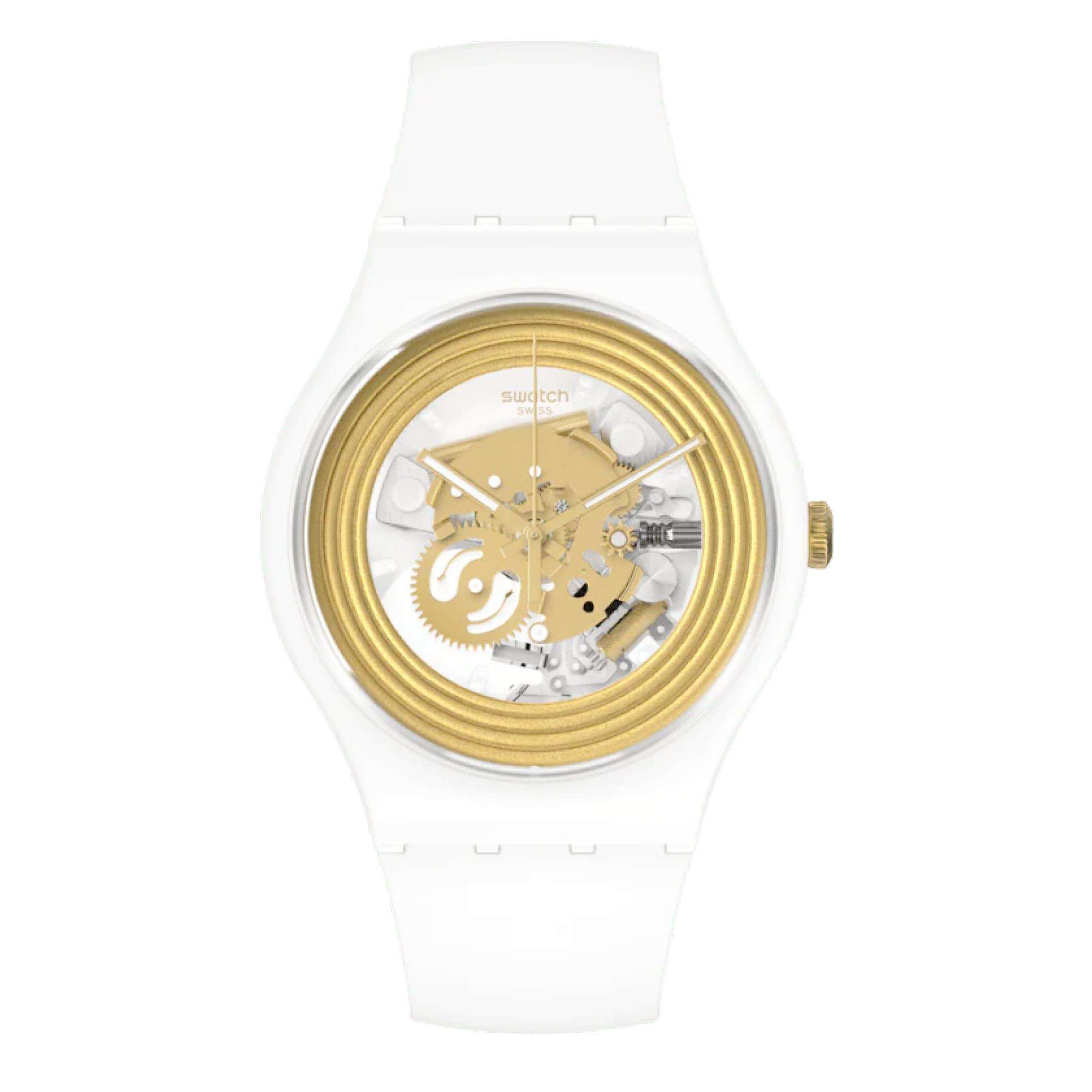 Swatch New Gent 'Golden Rings White' Quarz Uhr SO29W107