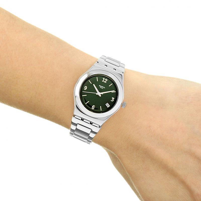 Swatch Middlesteel Irony Quartz Green Dial Stainless Steel Bracelet Ladies Watch YLS468G
