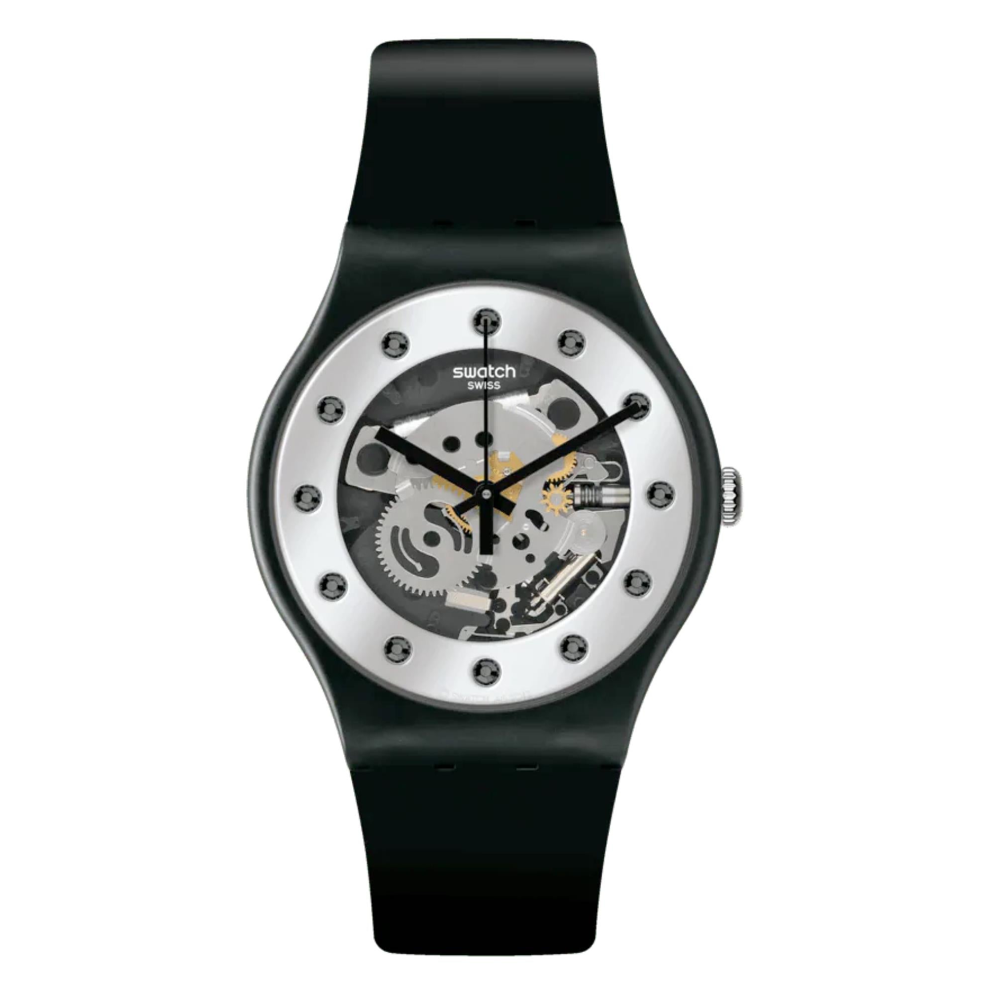 Swatch New Gent 'Silver Glam Again' Quarz Silber Zifferblatt Unisex Uhr SO29B109
