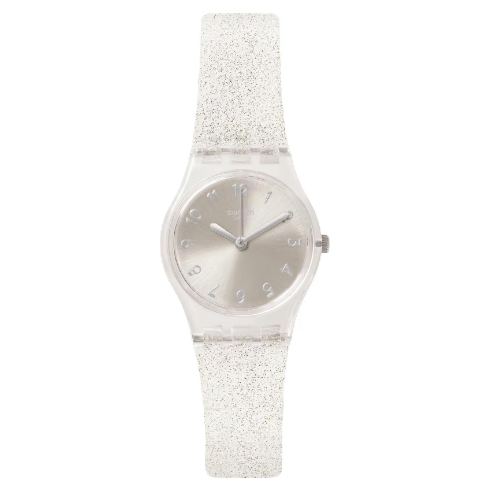 Swatch Original Lady Silver Dial Glistar Too Quarz Damen Uhr LK343E