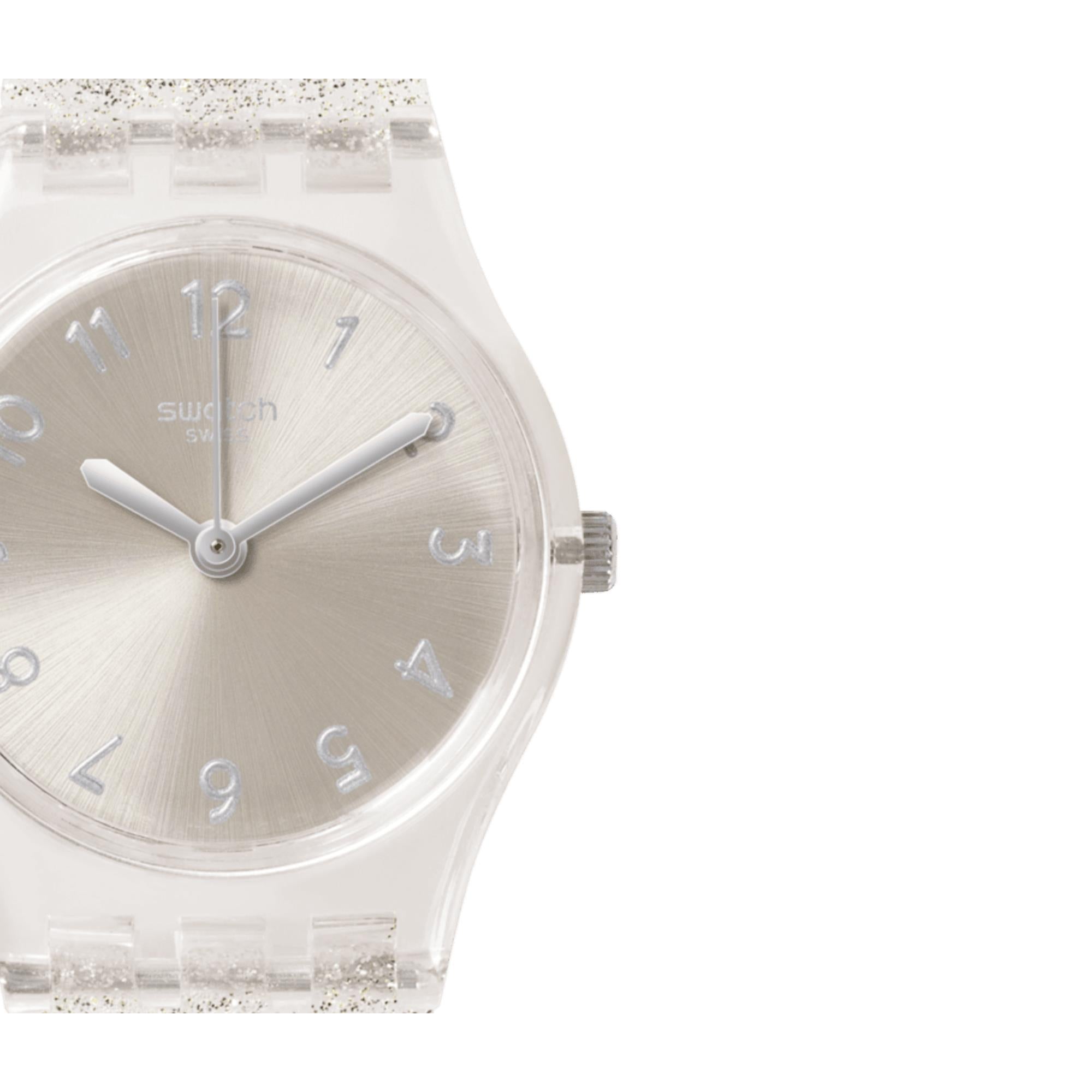 Swatch Original Lady Silver Dial Glistar Too Quarz Damen Uhr LK343E