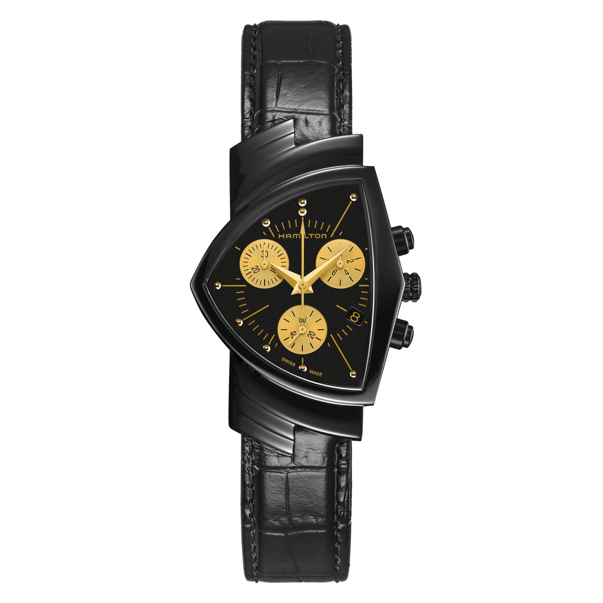 Hamilton Ventura 32mm Chronograph Schwarzes Zifferblatt Leder Quarz Uhr H24402730