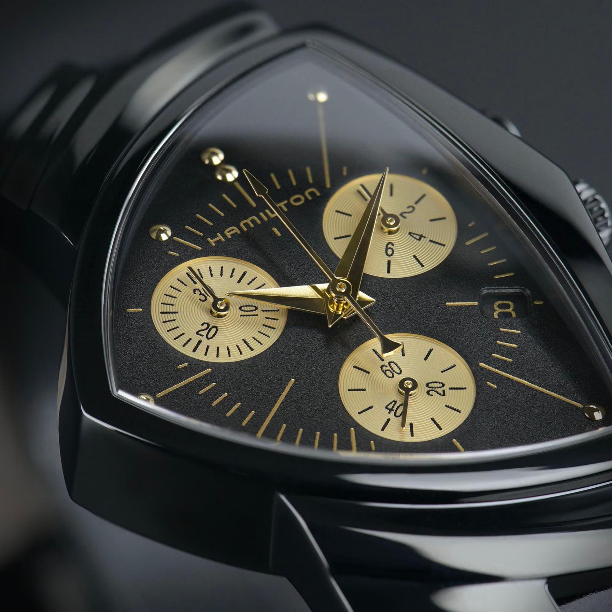Hamilton Ventura 32mm Chronograph Schwarzes Zifferblatt Leder Quarz Uhr H24402730