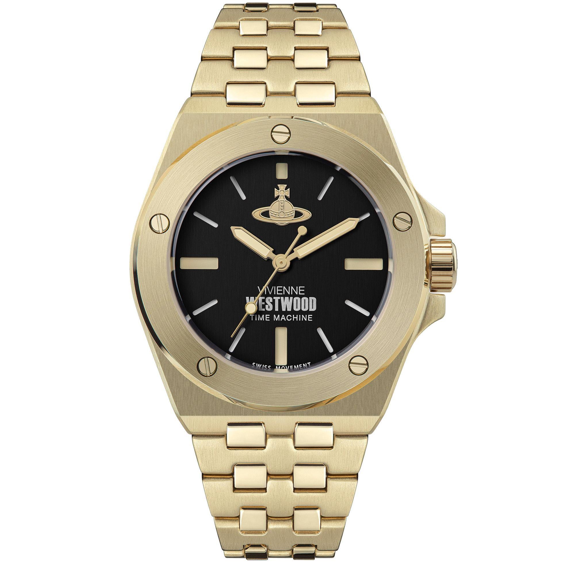 Vivienne Westwood Leamouth Schwarzes Zifferblatt Gold PVD Armbanduhr VV271BKGD