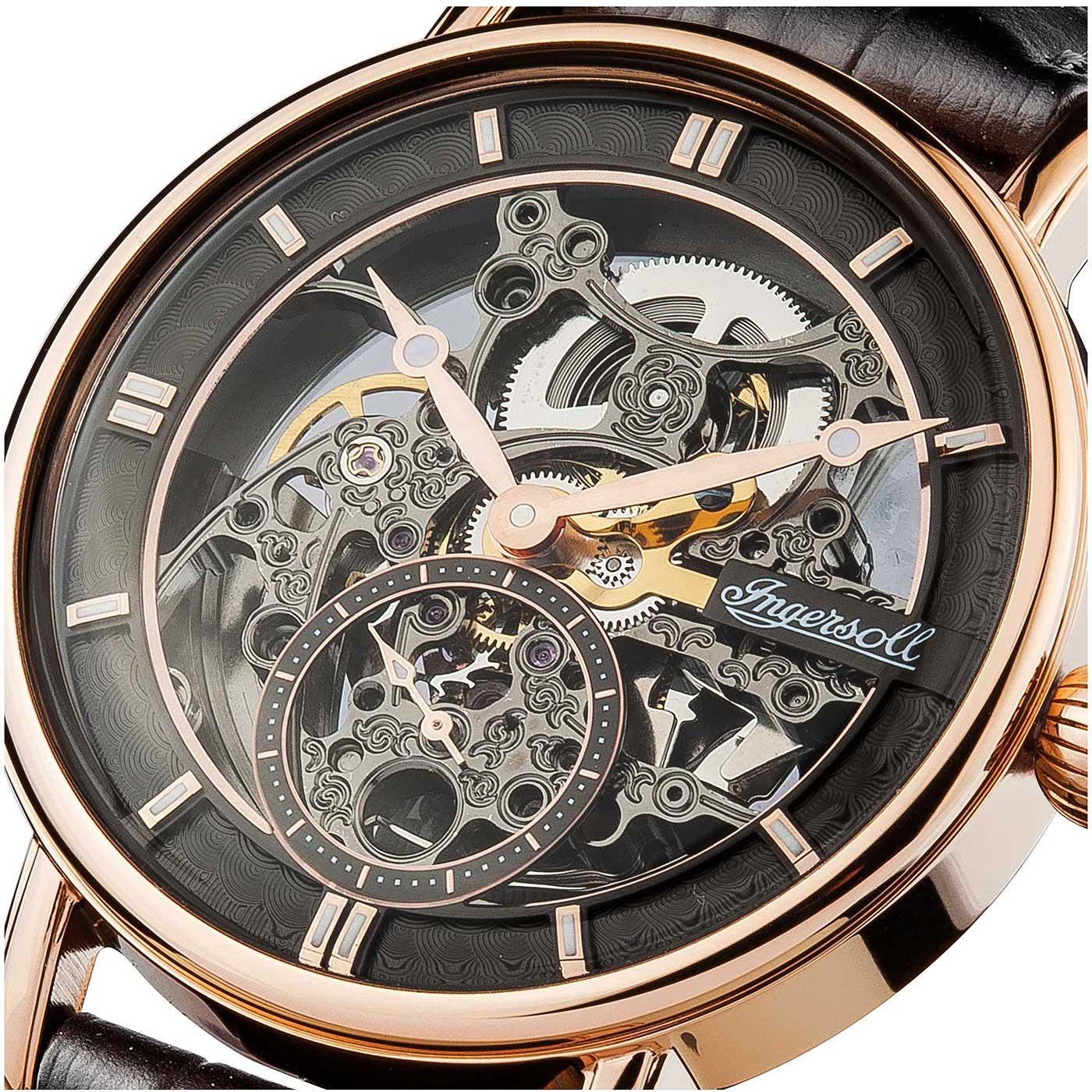 Ingersoll The Herald Automatic Watch with a Skeleton Dial and a Black Leather Strap I00403B
