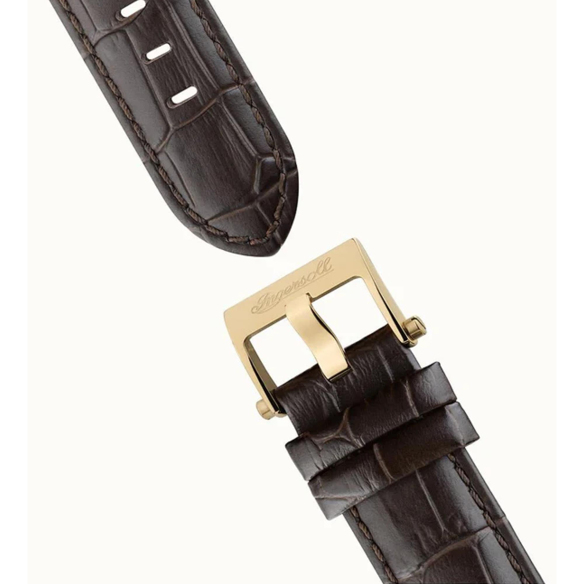 Ingersoll The Row 1892 Automatik Herren Uhr Silbernes Zifferblatt Braunes Lederarmband I12402