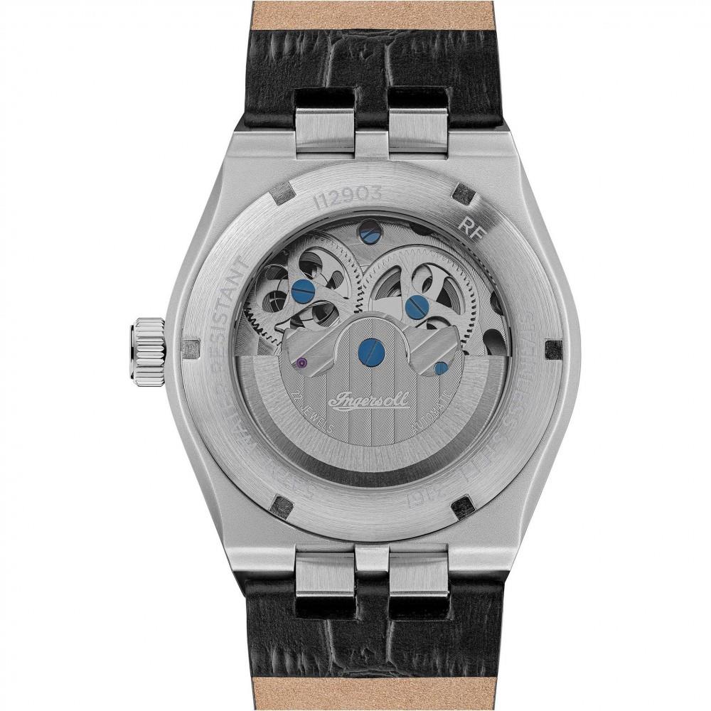 Ingersoll 1892 The Broadway Automatische Herrenarmbanduhr mit Schwarzem Zifferblatt und Schwarzem Lederarmband - I12903