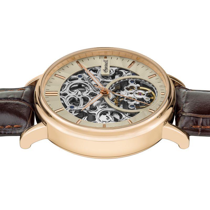 Ingersoll 1892 The Charles Automatische Herrenarmbanduhr mit Champagner Skelettzifferblatt und Braunem Lederarmband - I05805