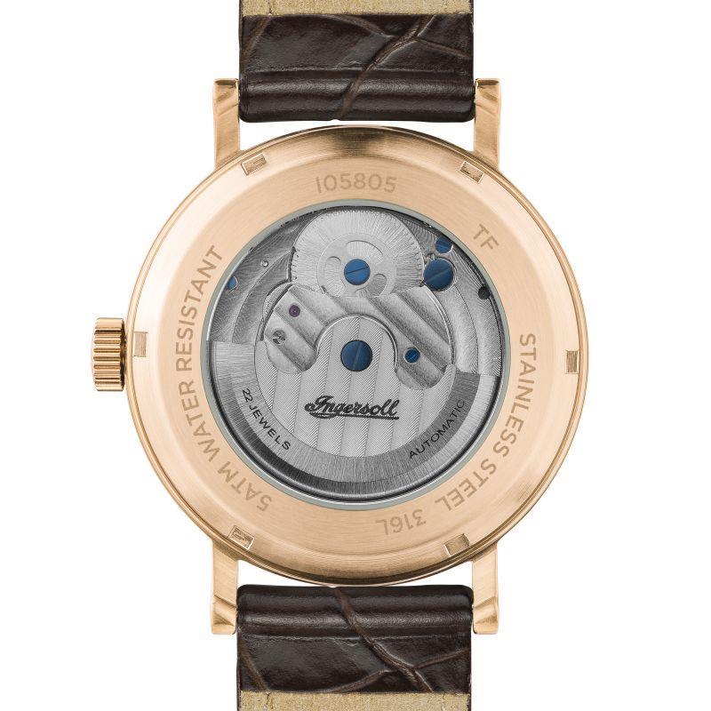 Ingersoll 1892 The Charles Automatische Herrenarmbanduhr mit Champagner Skelettzifferblatt und Braunem Lederarmband - I05805