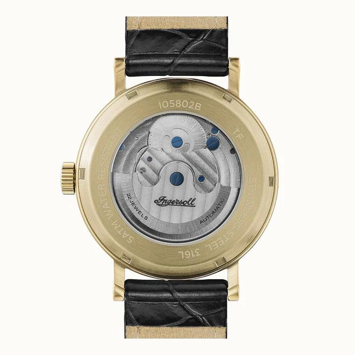 Ingersoll 1892 The Charles Automatische Herrenarmbanduhr mit Schwarzem Zifferblatt und Schwarzem Lederarmband - I05802B