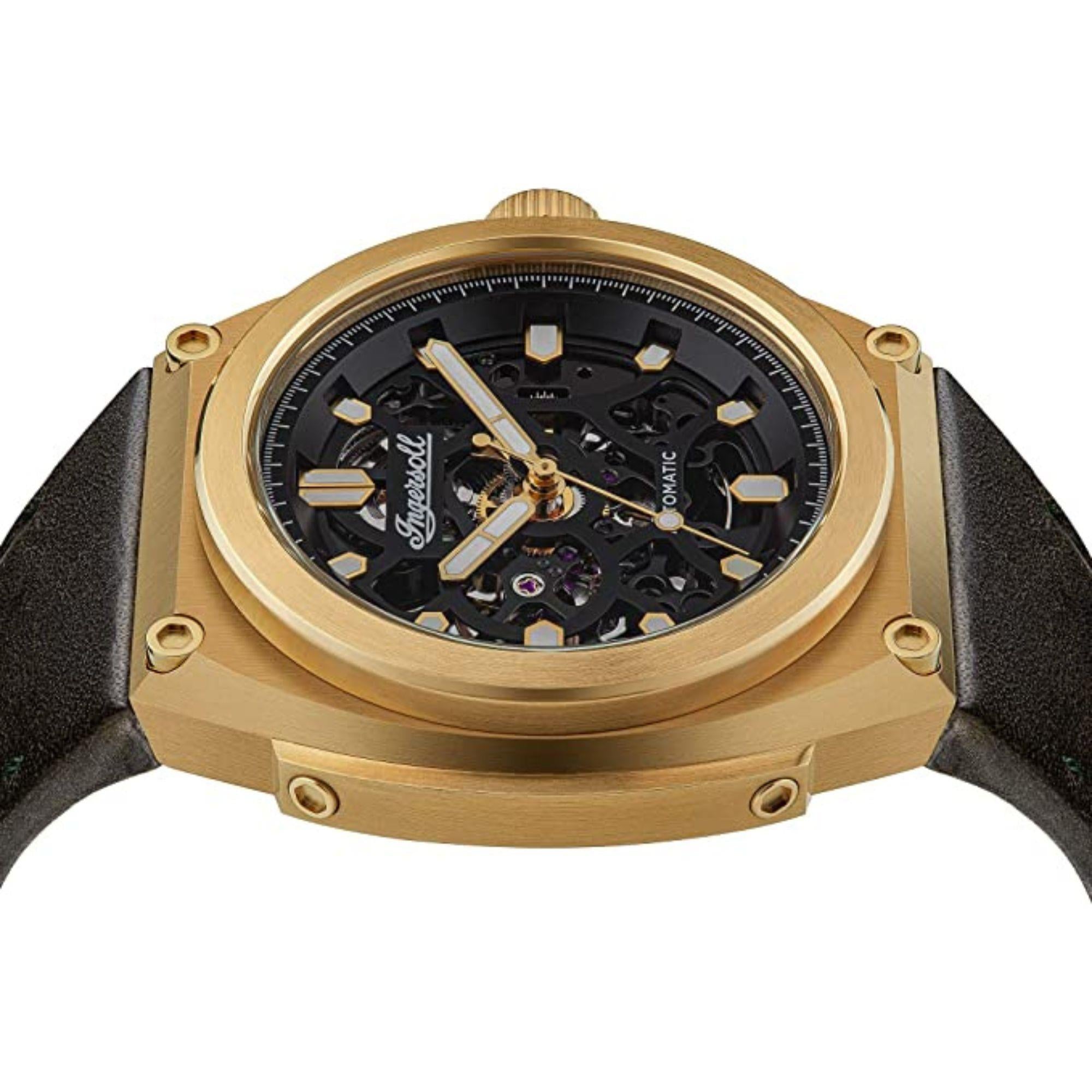 Ingersoll 1892 The Motion Automatic Mens Watch with Black Dial and a Horween Olive Green Leather Strap - I11701B