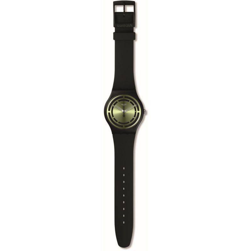 Swatch Leafy Line Green Dial Black Silicone Strap Watch SO32B117
