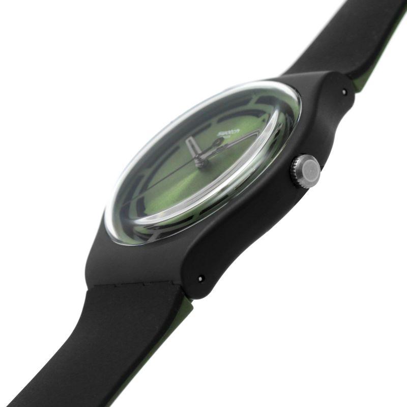 Swatch Leafy Line Green Dial Black Silicone Strap Watch SO32B117