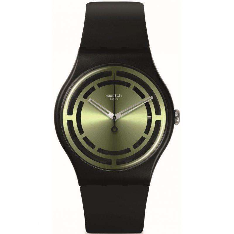 Swatch Leafy Line Green Dial Black Silicone Strap Watch SO32B117