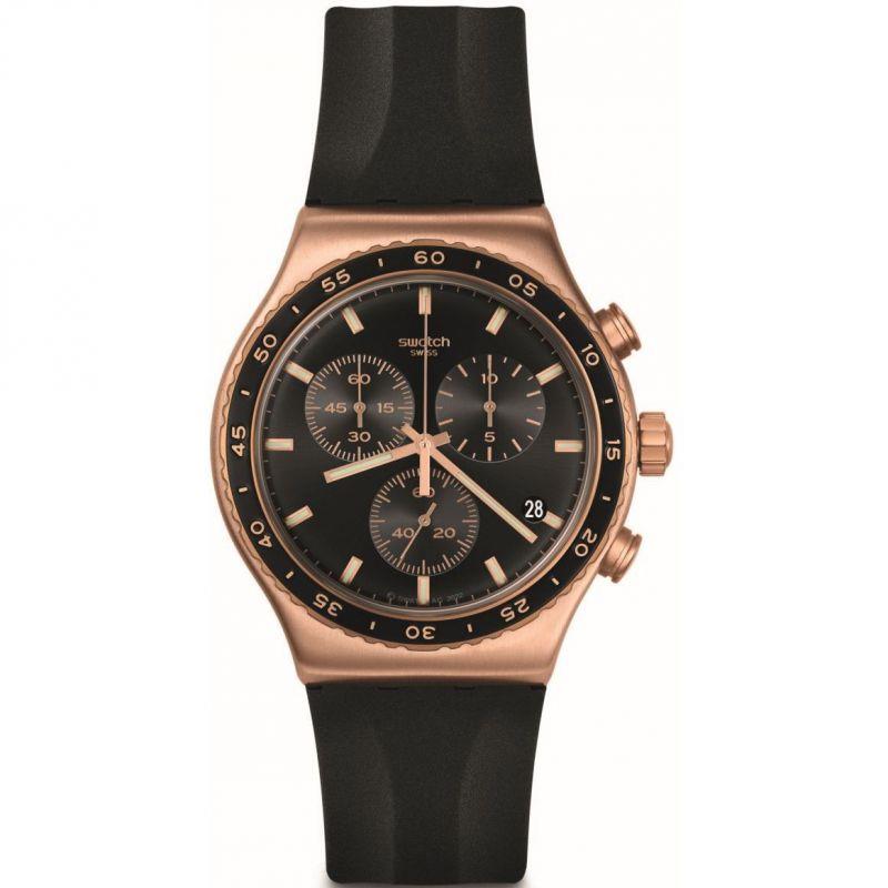 Swatch Stain Sheen Black Dial Black Rubber Strap Watch YVG410