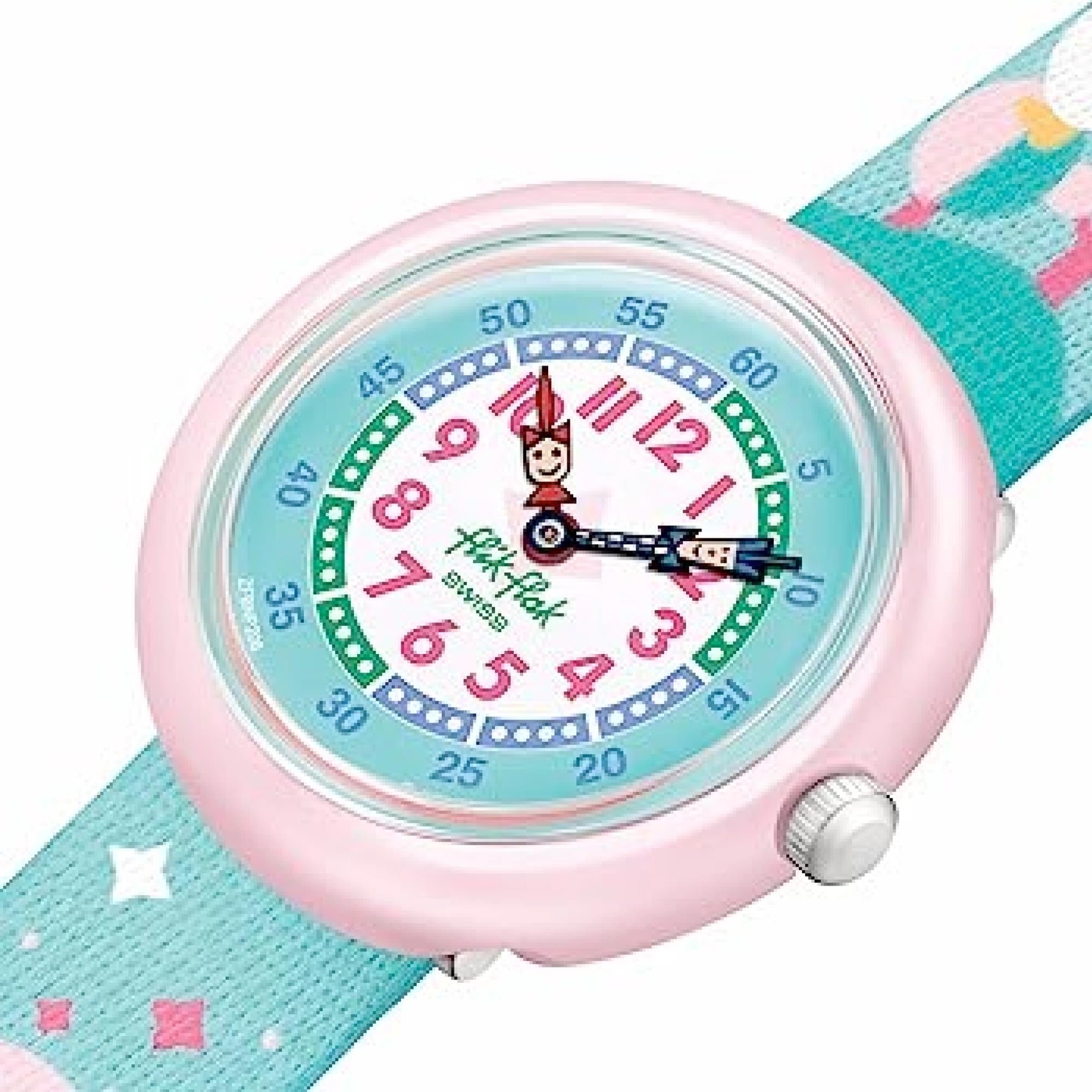 Flik Flak Rainbow Dreams Blauer Regenbogen Stoffarmband Kinder Uhr FBNP194