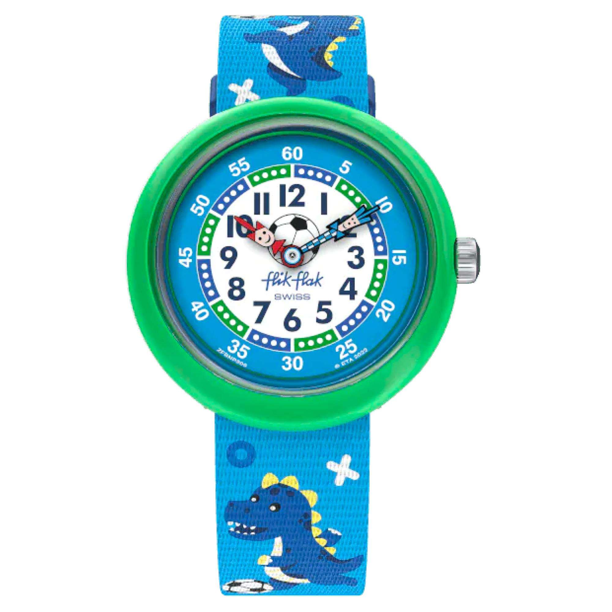 Flik Flak Soccerozauraus Sportliebhaber Kinder Uhr FBNP209