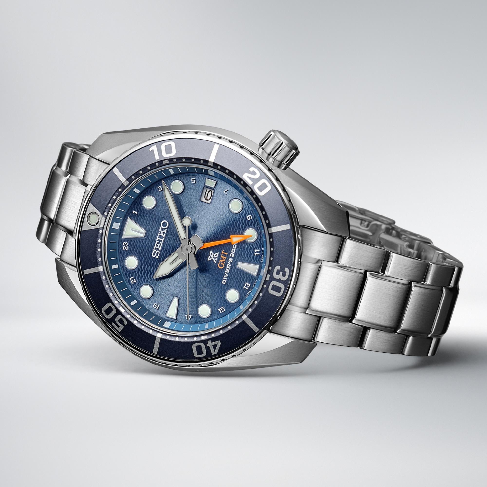 Seiko Prospex Aqua Sumo GMT Blaues Zifferblatt Edelstahlarmband Herrenuhr SFK001J1