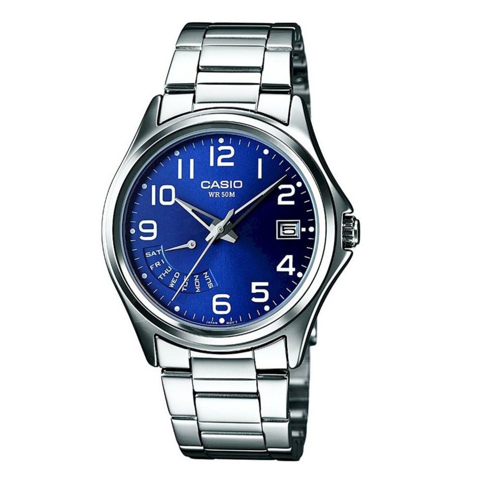 Casio Kollektion Blaues Zifferblatt Stahlarmband Herren Uhr MTP-1369PD-2BVER