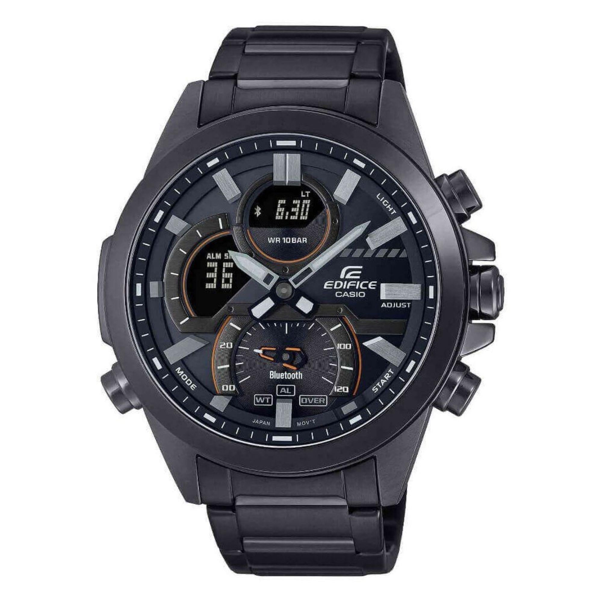 Casio Edifice Analoguhr-Digital Bluetooth Schwarzes Zifferblatt Schwarze PVD Herrenuhr ECB-30DC-1AEF