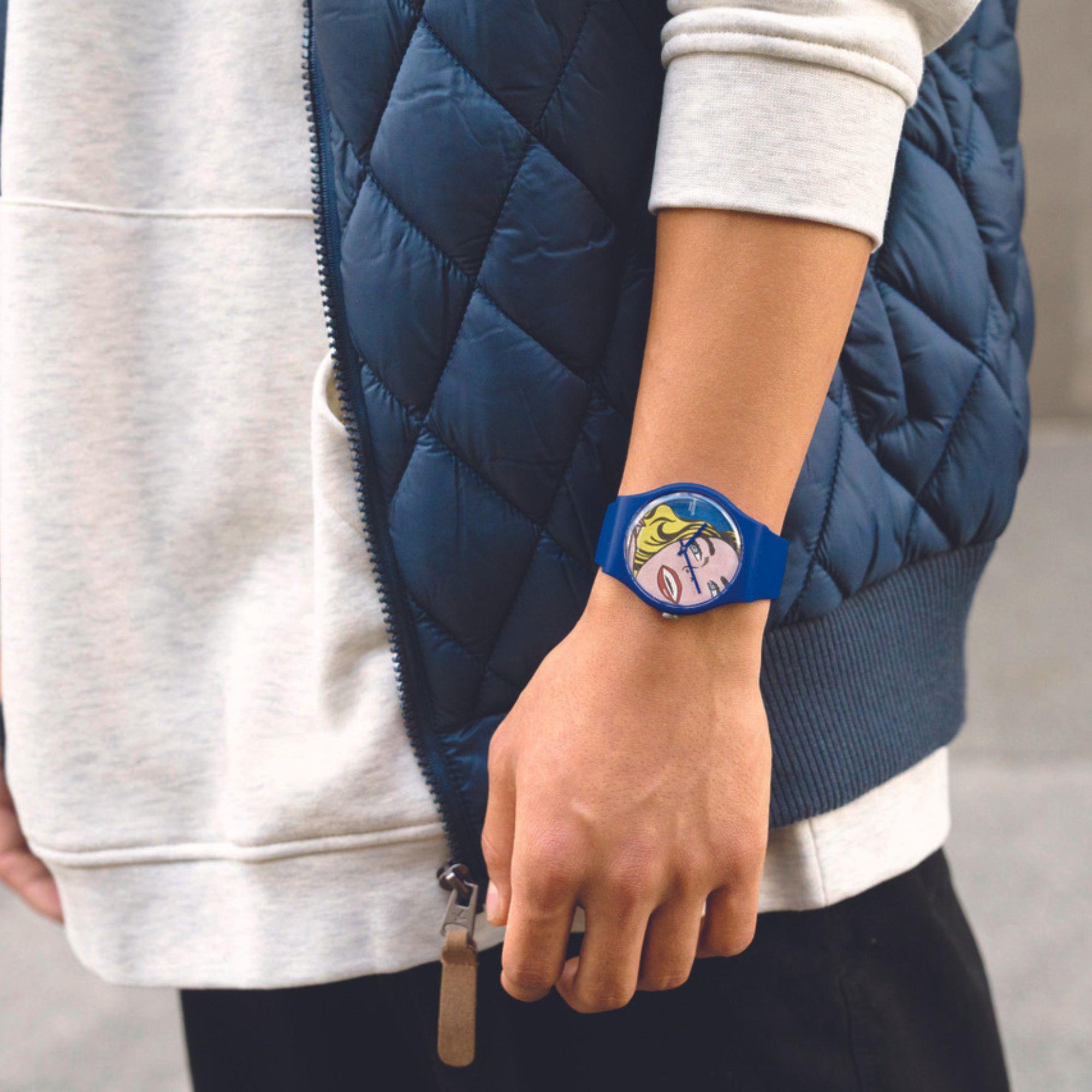 Swatch Art Journey Girl von Roy Lichtenstein Uhr mit blauem Silikonarmband SUOZ352