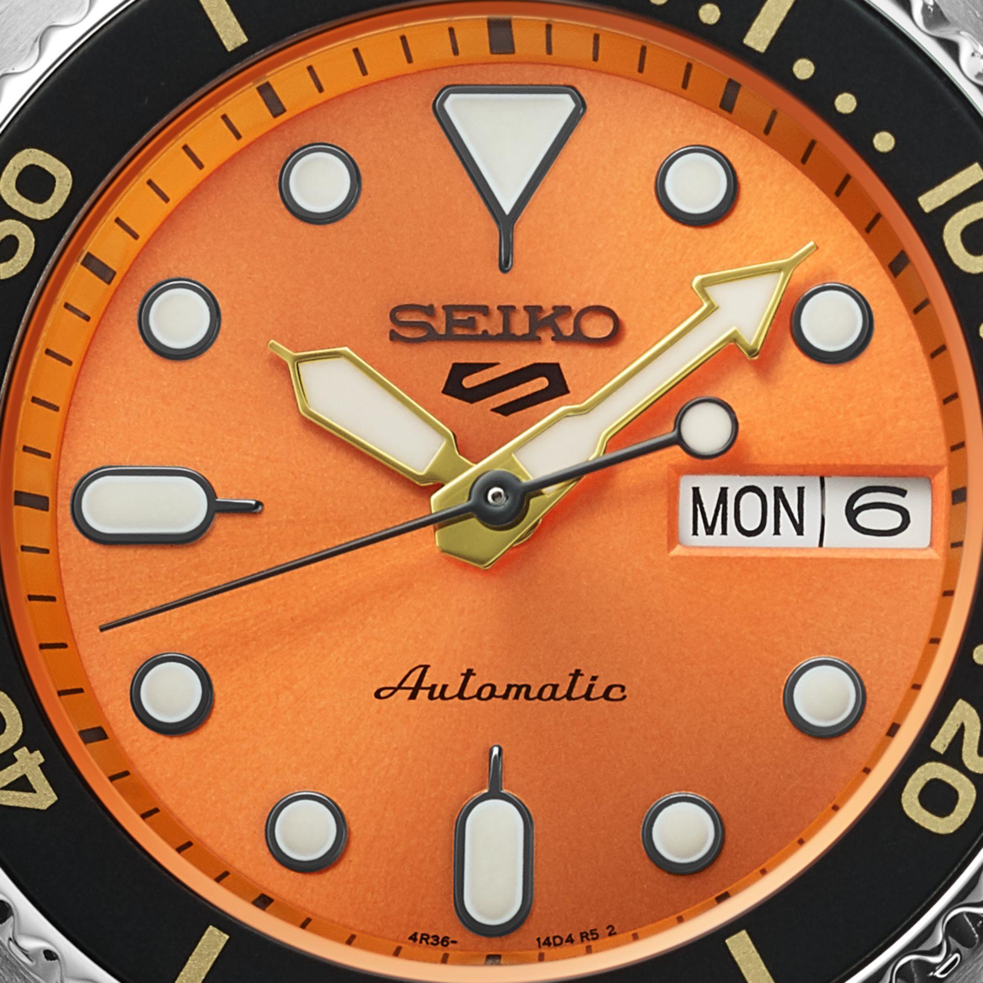 Seiko 5 Sports SKX "Midi" Neuauflage Oranges Zifferblatt Stahlarmband Uhr SRPK35K1