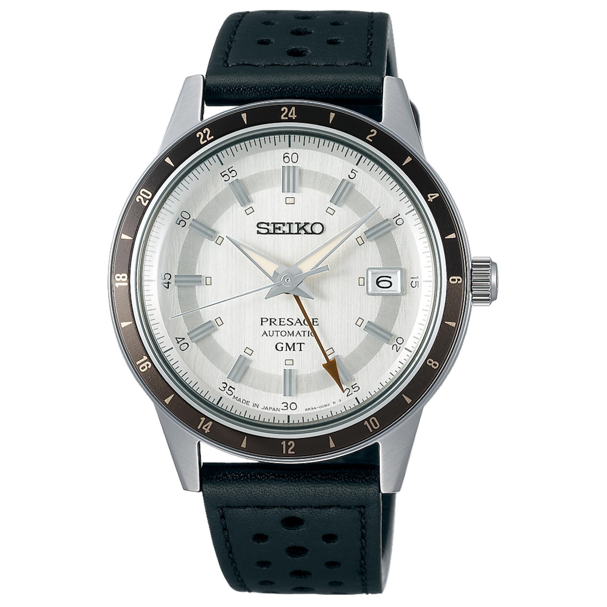 Seiko Presage Stone Style 60s Road Trip GMT Automatic Silver Dial Men's Watch Watch SSK011J1