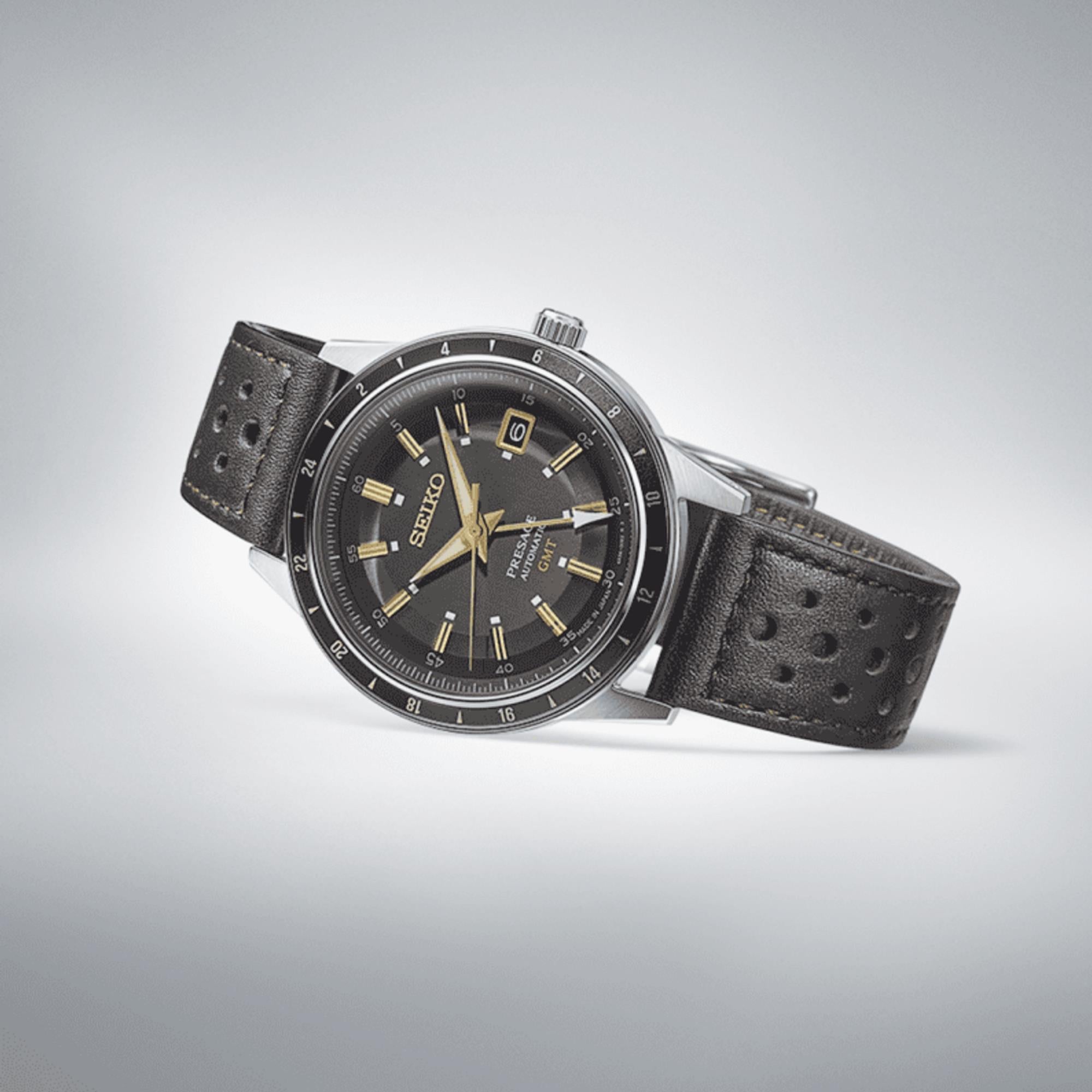 Seiko Presage ‘Fume’ Stil 60er Road Trip GMT Automatik Braunes Zifferblatt Herren Uhr SSK013J1