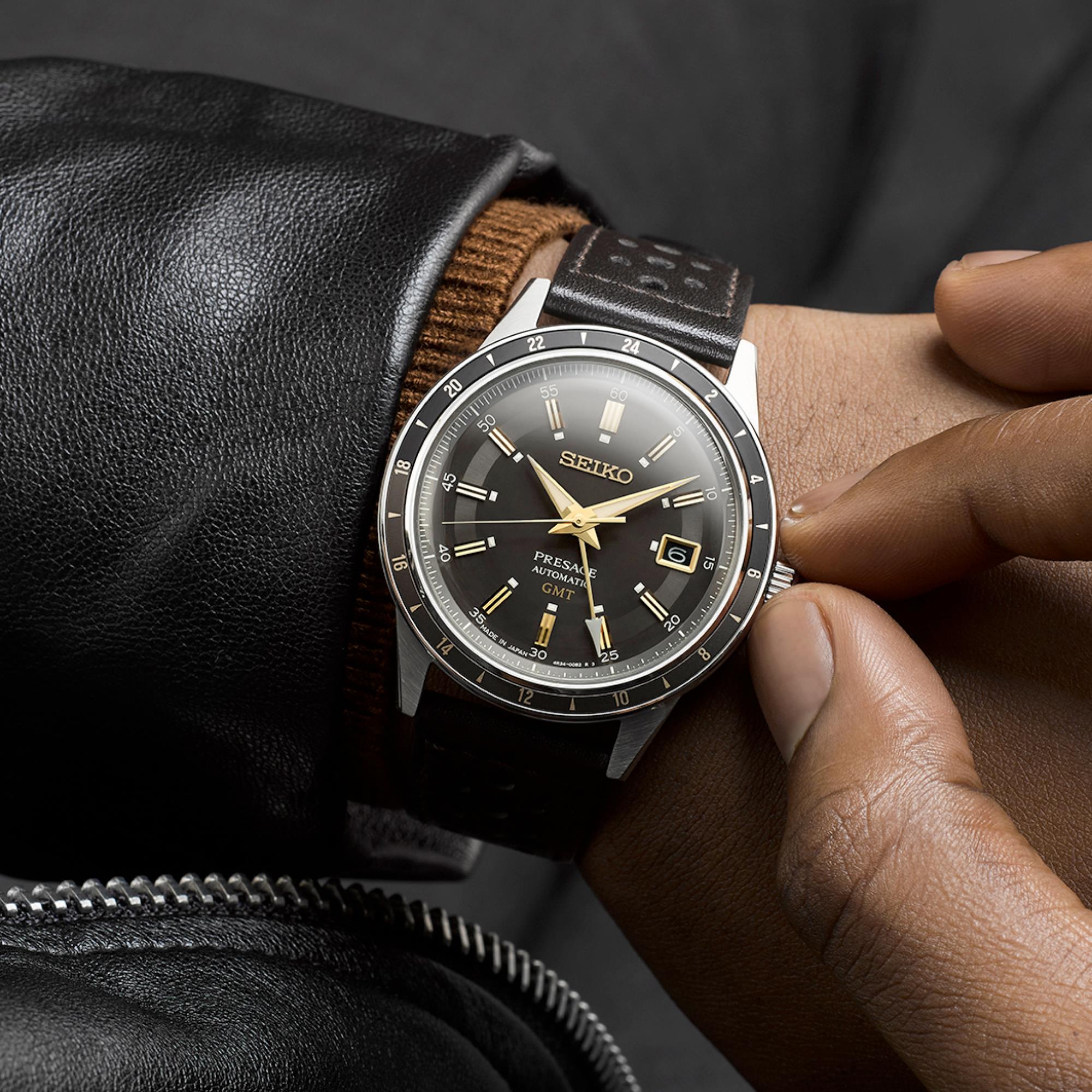 Seiko Presage ‘Fume’ Stil 60er Road Trip GMT Automatik Braunes Zifferblatt Herren Uhr SSK013J1