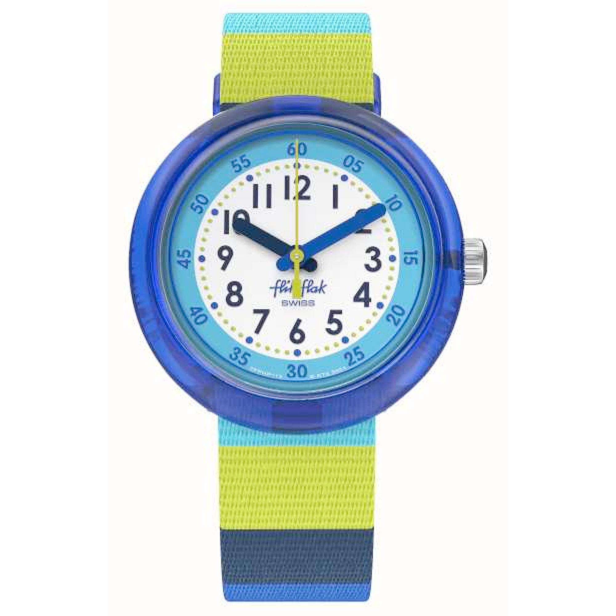 Flik Flak STRIPEY BLUE Blau und Grünes Armband Kinder Uhr FPNP112