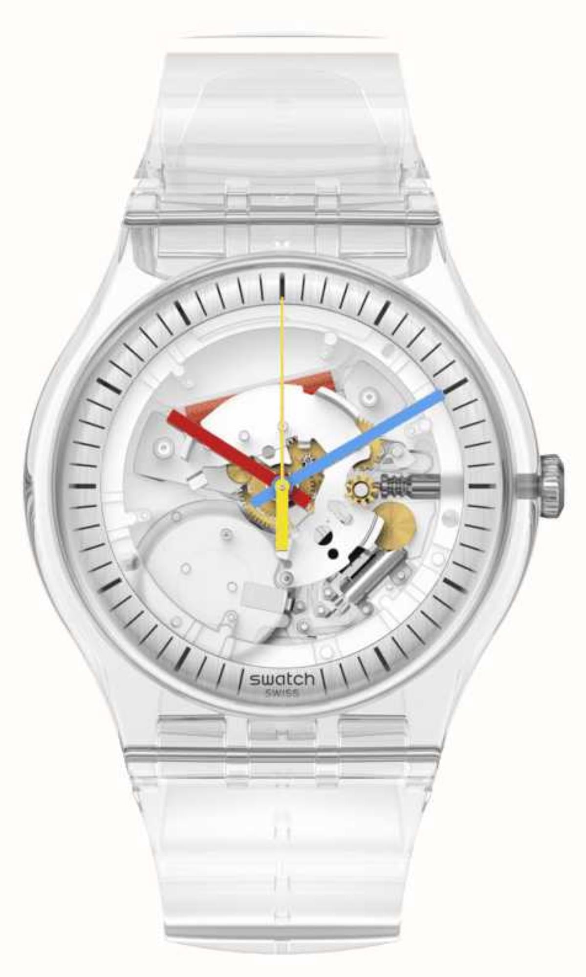 Swatch CLEARLY NEW GENT Transparente Zifferblatt Uhr SO29K100-S06