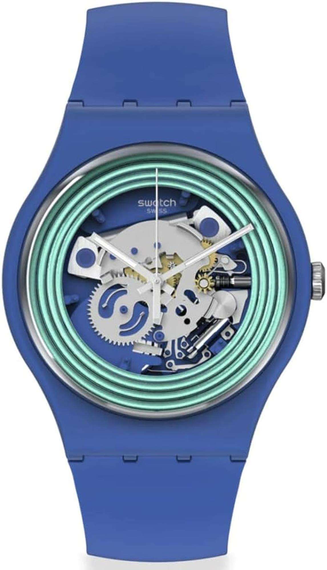 Swatch BLUE RINGSPAY! Neue Gent Quarz Transparente Zifferblatt Uhr SO29N103-5300