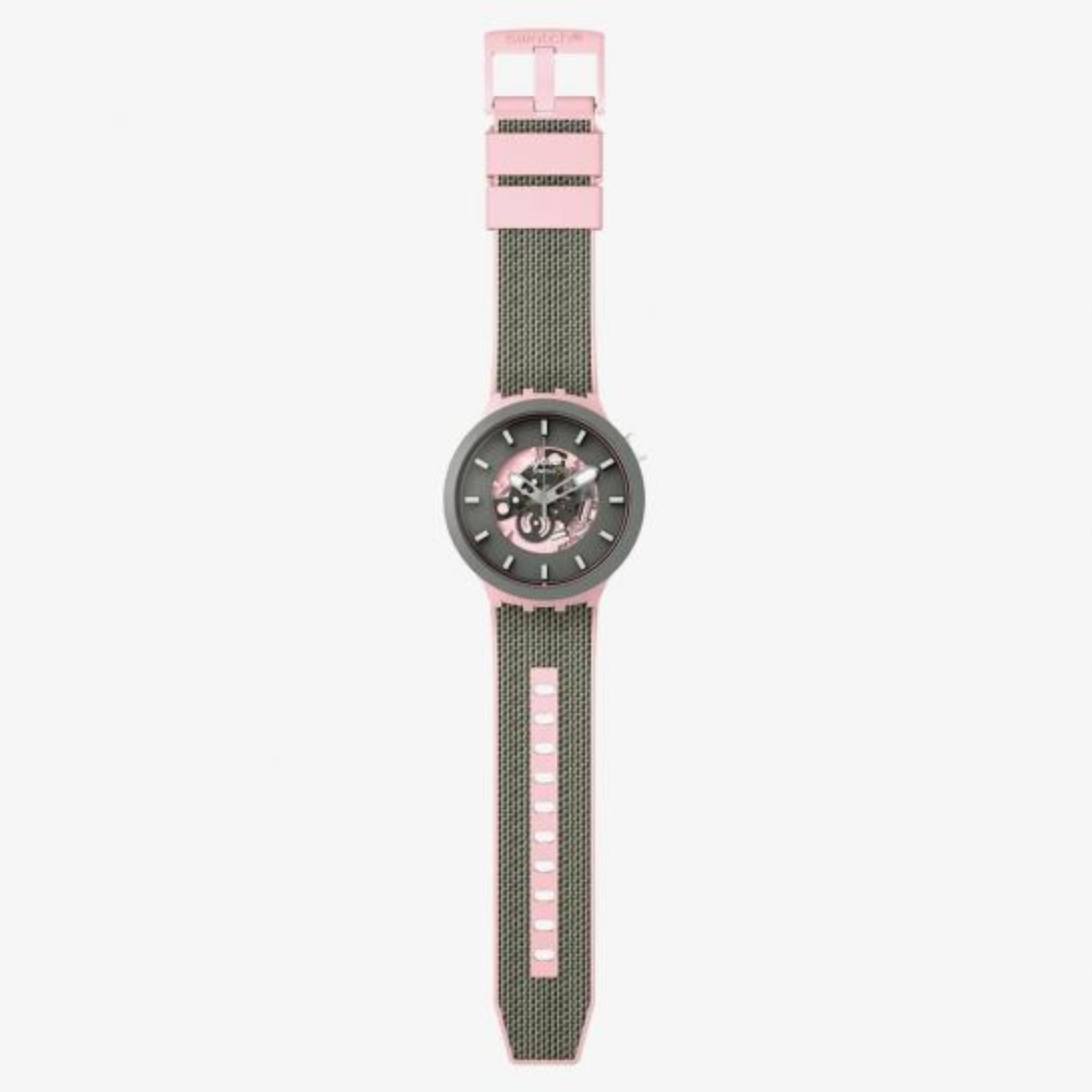 Swatch MISTY CLIFFS Big Bold Schwarz/Rosa Zifferblatt Damen Uhr SB05P100